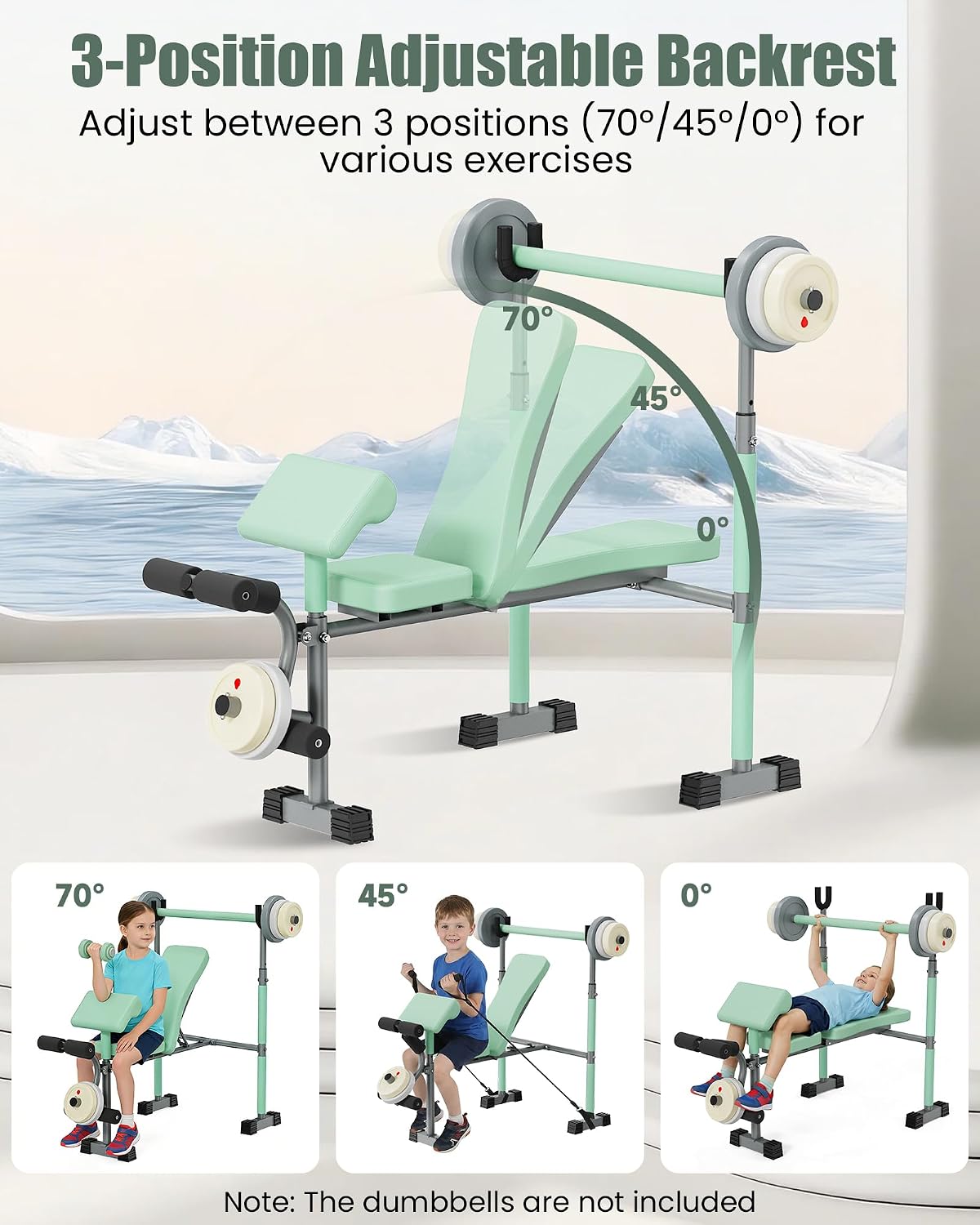 Kids Workout Equipment, Adjustable Kids Workout Bench with Preacher Pad & Leg Developer, Fillable Weight Plates for Home Gym Fitness & Exercise