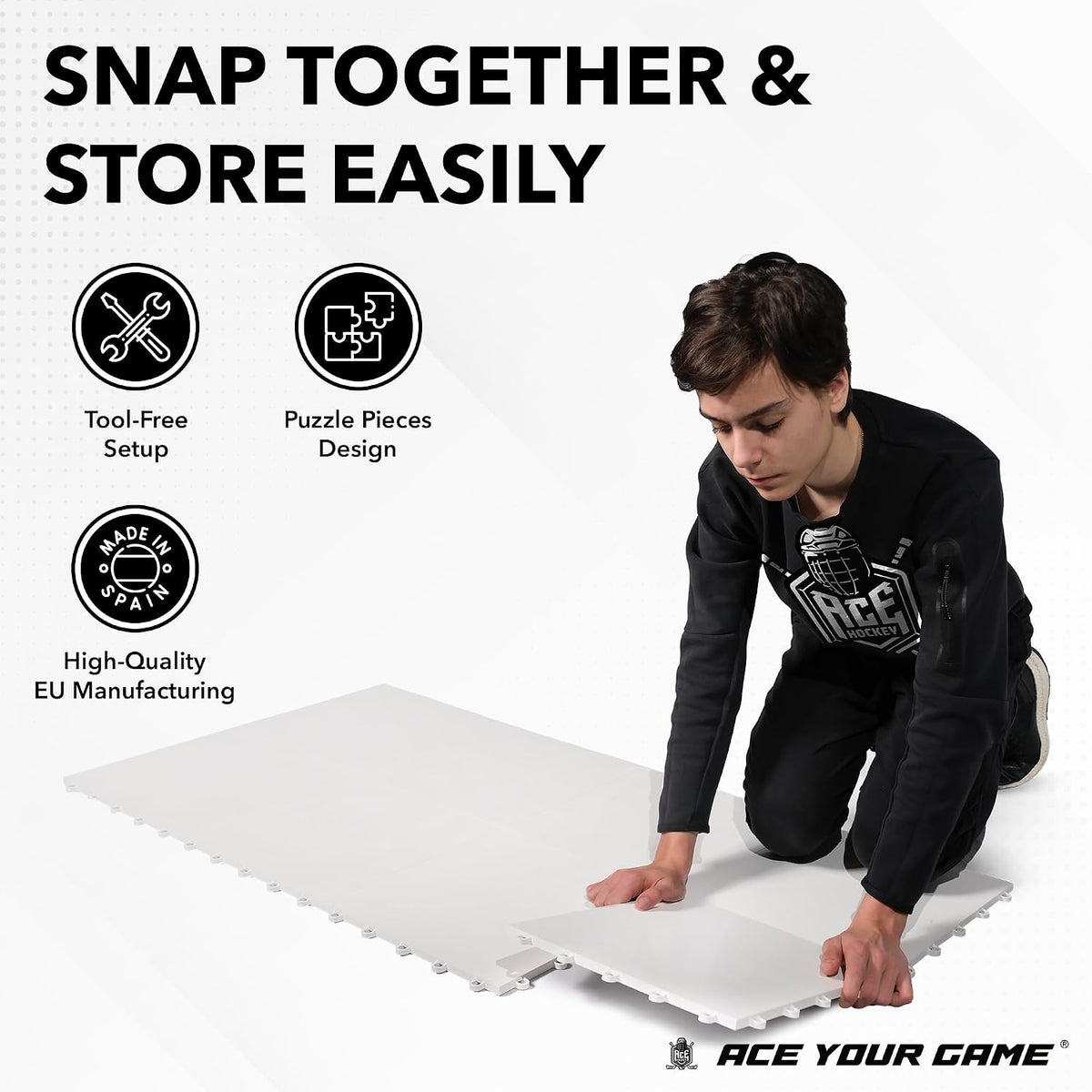ACE HOCKEY Dryland Flooring Tiles for Hockey Training - 15-Pack Hockey Tiles (17.6 sqft) for Shooting, Passing, Stickhandling - Not Skateable Synthetic Ice Tiles for Hockey Practice