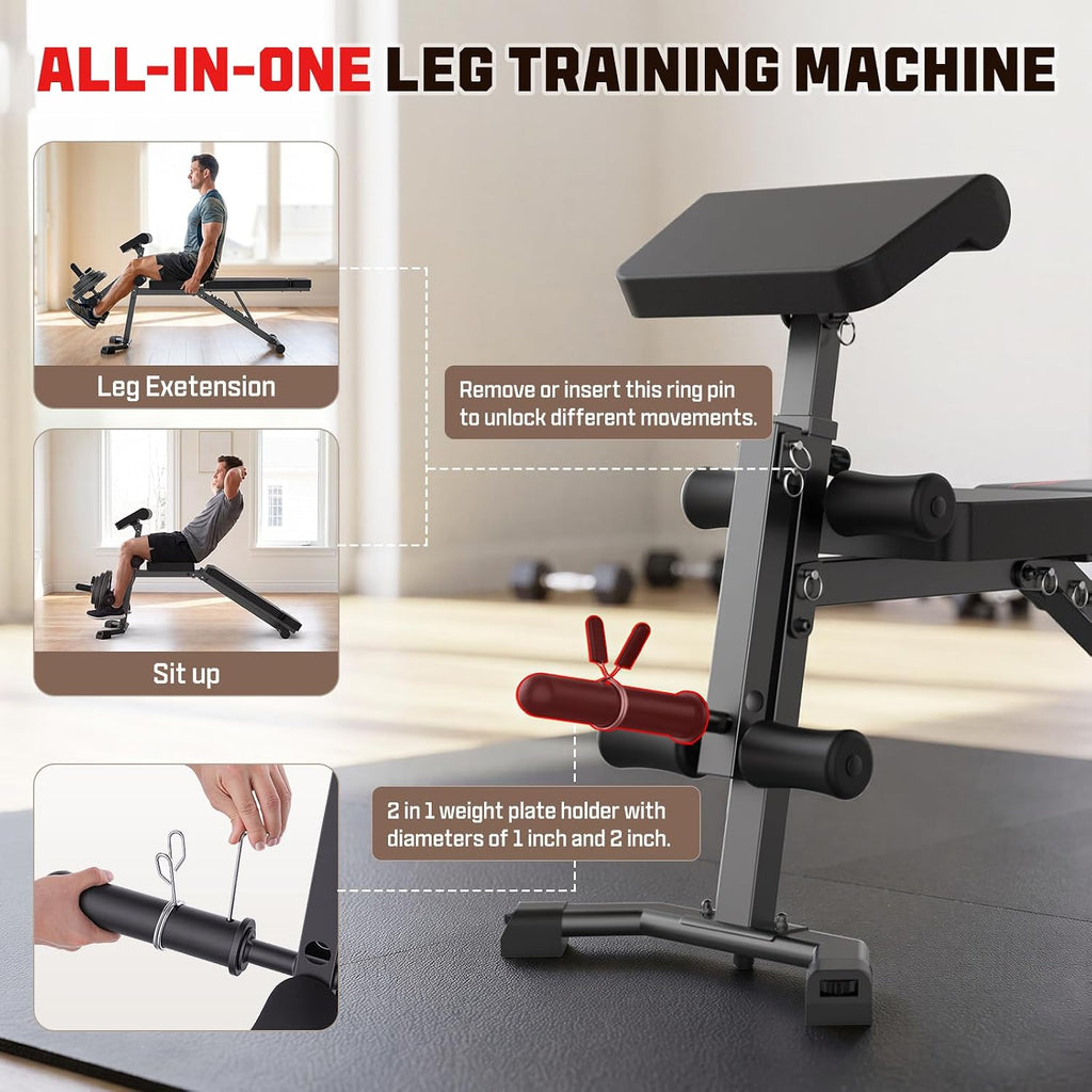 OPPSDECOR Adjustable Weight Bench with Leg Extension and Preacher Curl Pad