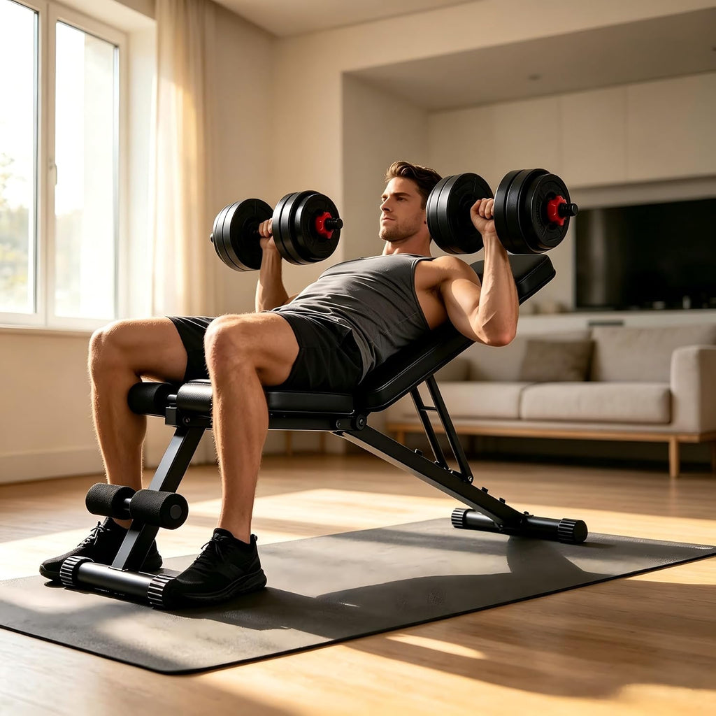 HulkFit Adjustable Dumbbells Set with Foldable Weight Bench, 40/60 LBS