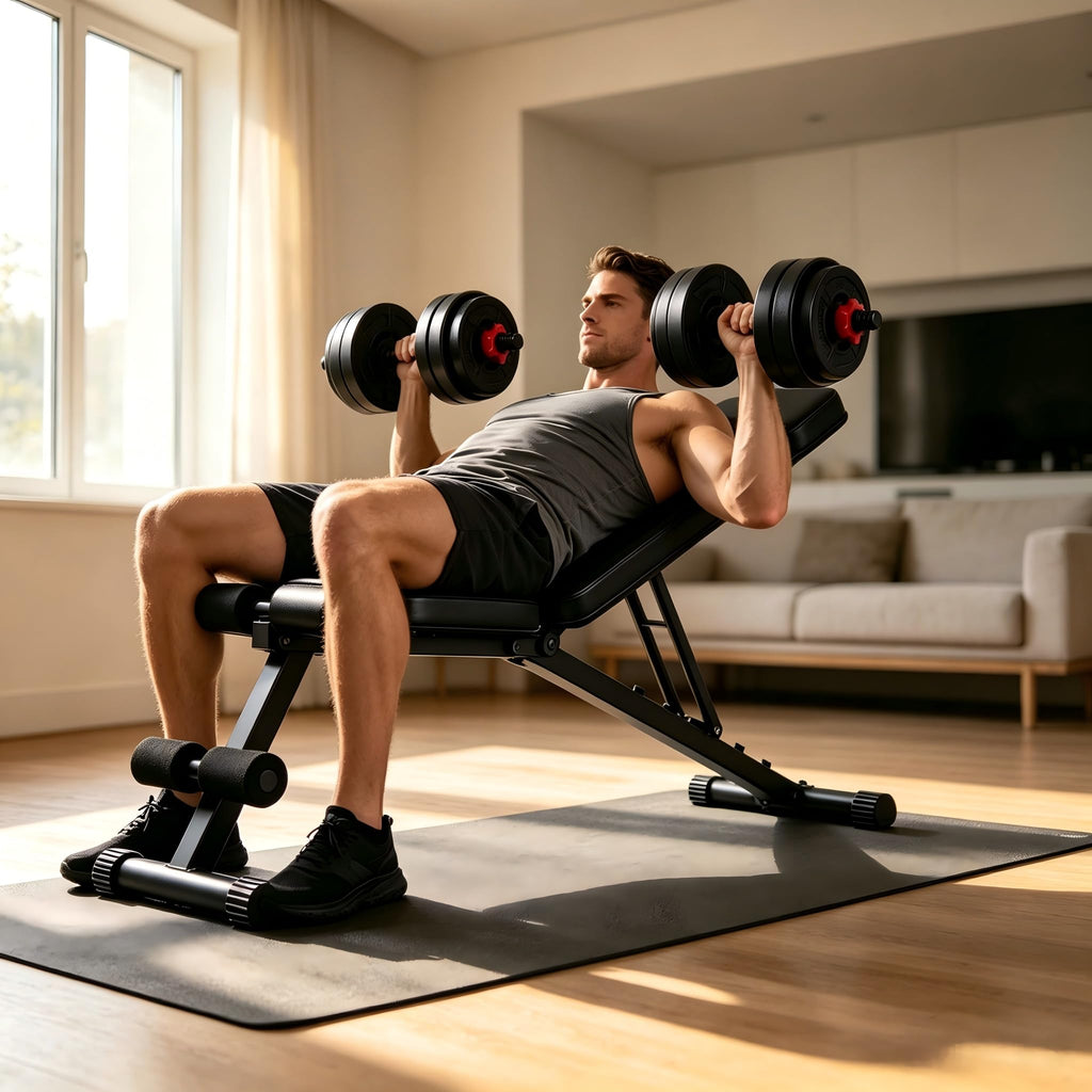 HulkFit Adjustable Dumbbells Set with Foldable Weight Bench, 40/60 LBS