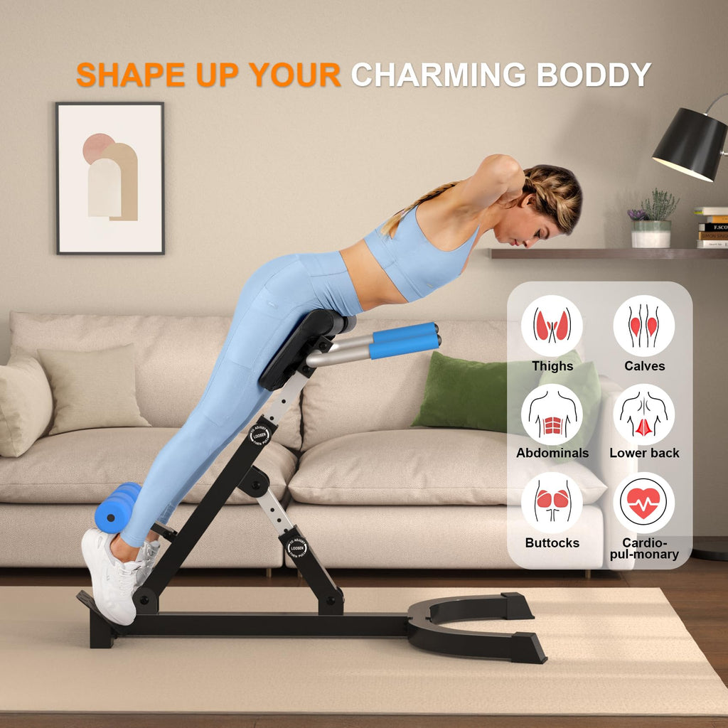 Roman Chair,Foldable Back Extension Machine,Adjustable Ab Back Extension Machine,Core Strength Trainer,Back Exercise Machine for Glute,Ab Workouts,Full All-in-One Body Workout&Home Gym Fitnessï¼Blueï¼