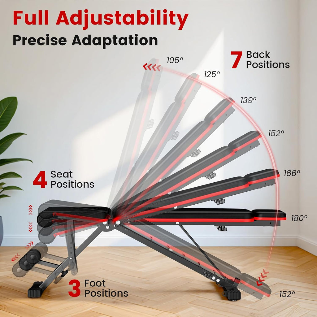 Adjustable Weight Bench for Home Gym, 14-in-1 Foldable Workout Bench