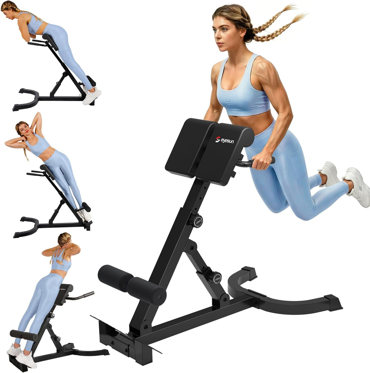 Roman Chair,Foldable Back Extension Machine,Adjustable Ab Back Extension Machine,Core Strength Trainer,Back Exercise Machine for Glute,Ab Workouts,Full All-in-One Body Workout&Home Gym Fitnessï¼Blueï¼