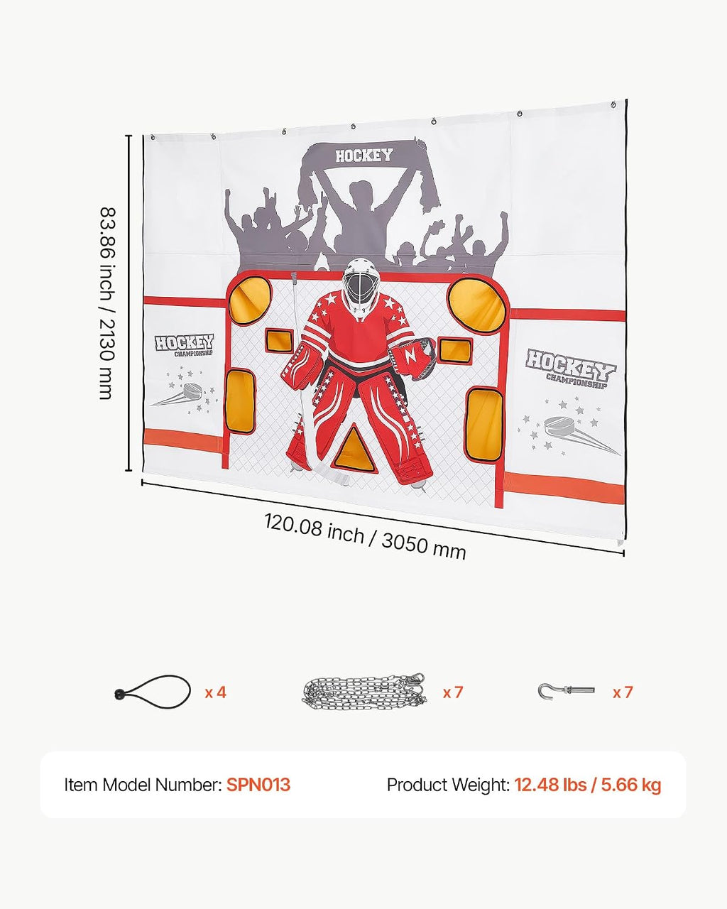 VEVOR Hockey Shooting Tarp, Shooter Tutor Ice Hockey Goal Practice Target, Tear-Proof Premium Net with 7 Holes, Easy Set Up Hockey Net Replacement, Training Equipment for Practicing Shooting Accuracy