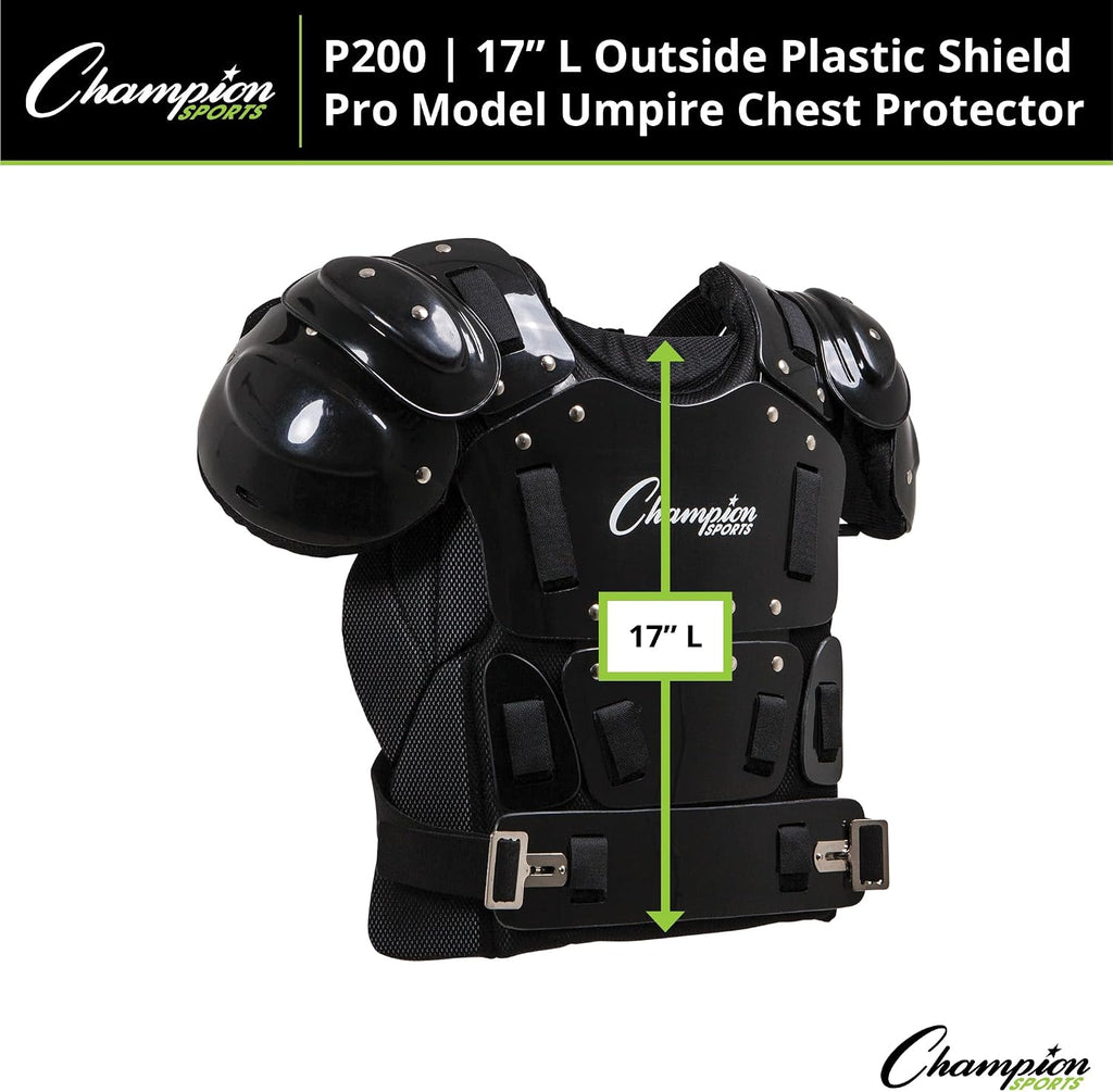 Champion Sports 17" Outside Plastic Shield Pro Model Umpire Chest Protector - Soft Foam Padded Chest Protector - Adult