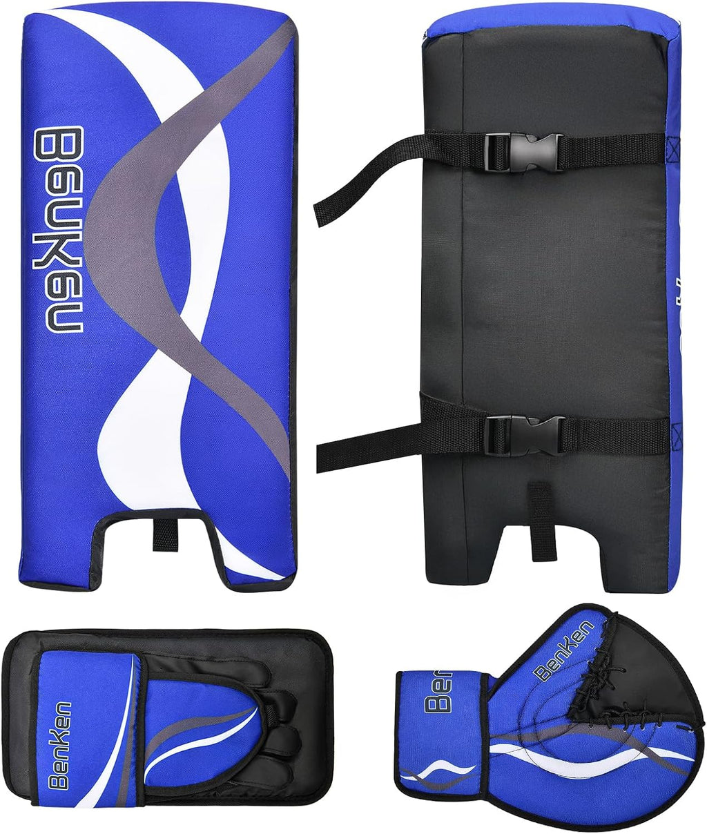 BenKen Street Hockey Goalie Equipment Set, NHL Youth Street Hockey Goalie Pads - Leg Pads, Catch Glove, and Blocker, Youth Goalie Gear