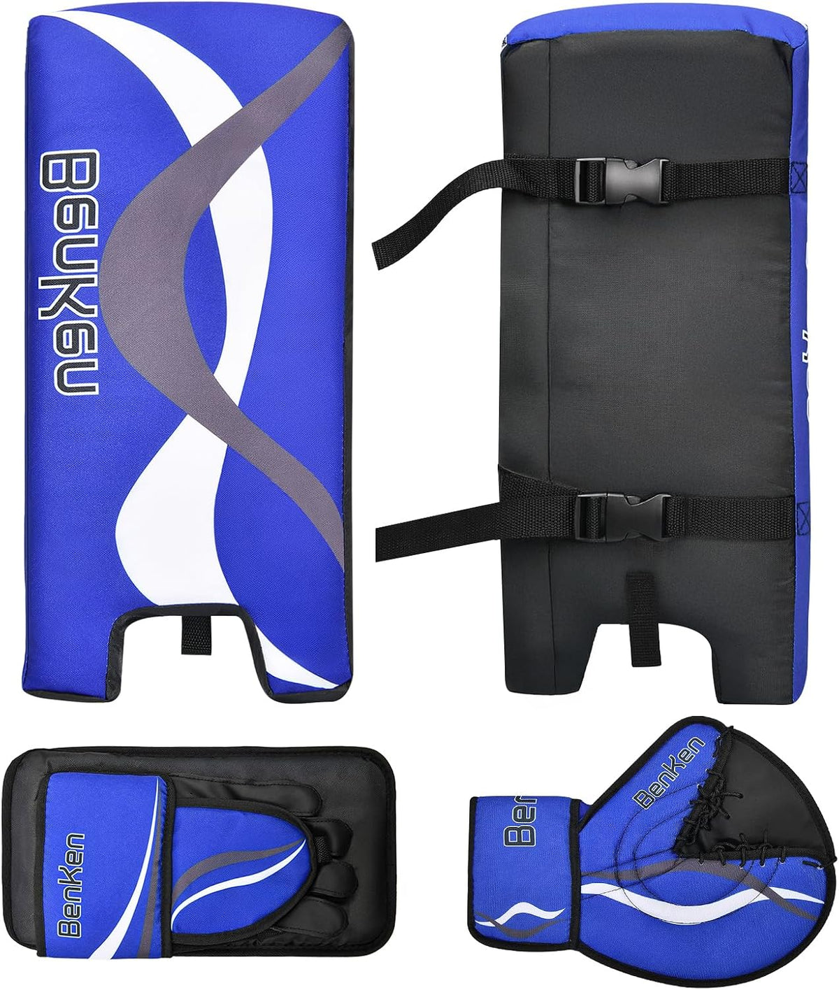 BenKen Street Hockey Goalie Equipment Set, NHL Youth Street Hockey Goalie Pads - Leg Pads, Catch Glove, and Blocker, Youth Goalie Gear