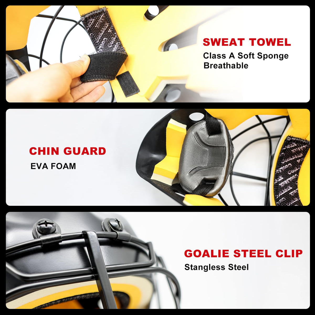 GY Hockey Helmet Combo with Facemask Senior Ice Hockey Goalie Helmet Adult/Cat-Eye Cage, Professional PC & ABS Shell/ 304 Stainless Steel Face Cage/Dual-Layer Lining