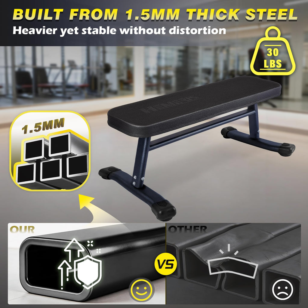 Flat Weight Bench, 2.4 Inch Thick Pad Workout Bench 660 LBS Bench Press Exercise Equipment for Home Gym Strength Weight Training