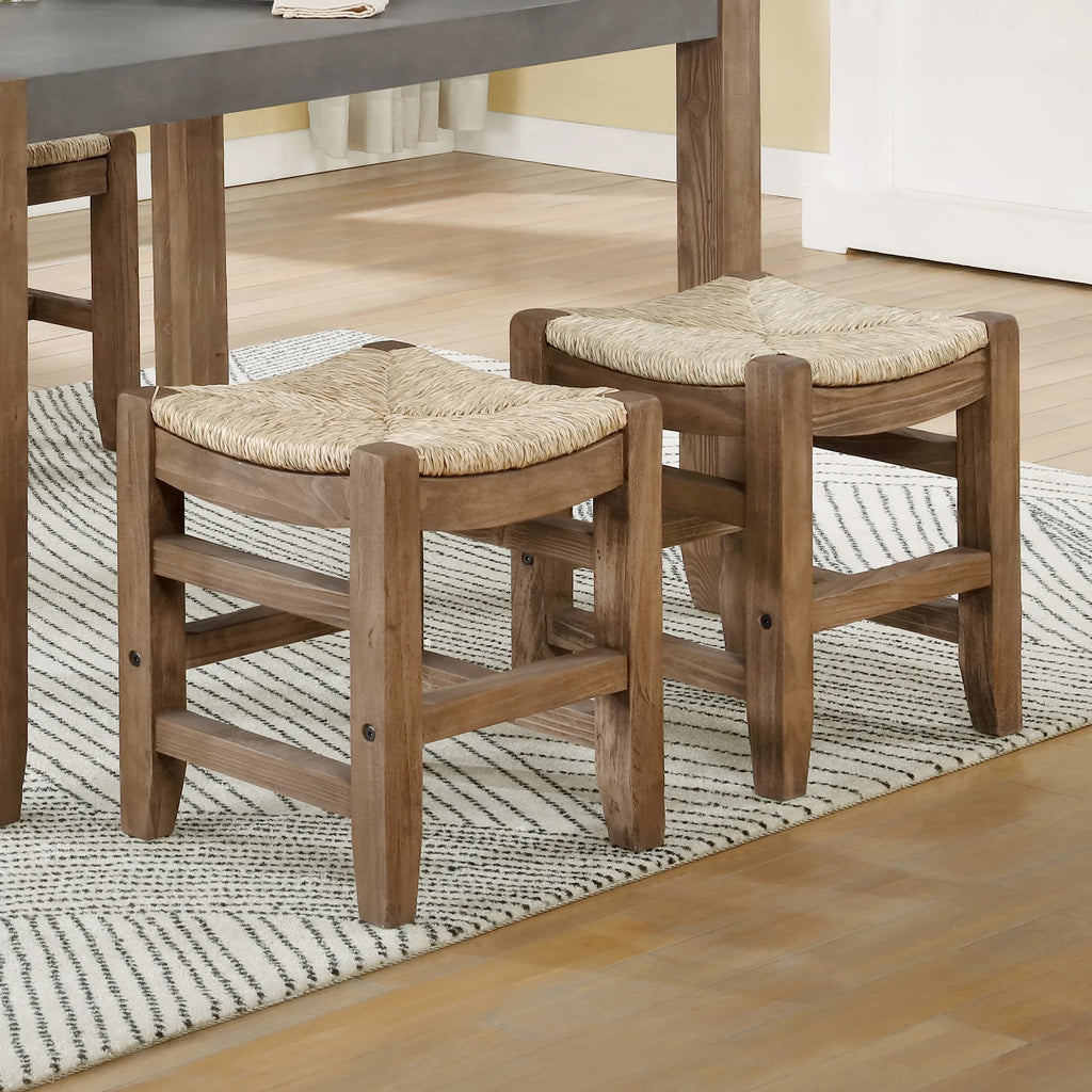 Alaterre Newport Set of Two 18"H Wood Stools with Rush Seats