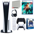 Sony Playstation 5 Disc Version (Sony PS5 Disc) with Midnight Midnight Extra Controller, Headset, Media Remote, Battlefield 2042, Accessory Starter Kit and Microfiber Cleaning Cloth Bundle