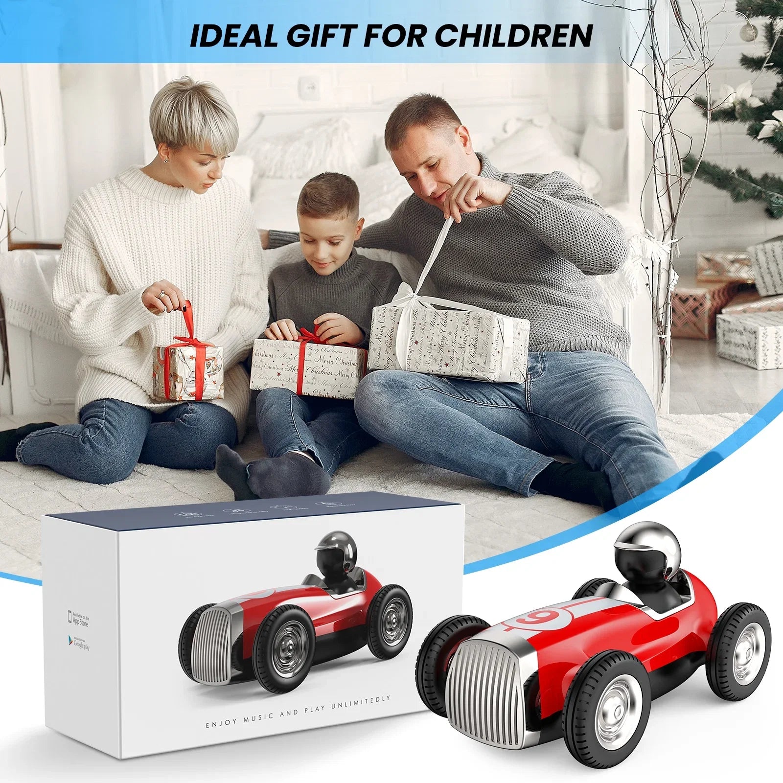 AUOSHI Remote Control Car with 2.4GHz Wireless Bluetooth Speaker 2 Speed Mode Fast RC Car for Kids RC Trucks Music RC Stunt Car Toys for Boys Girls Gifts, Red