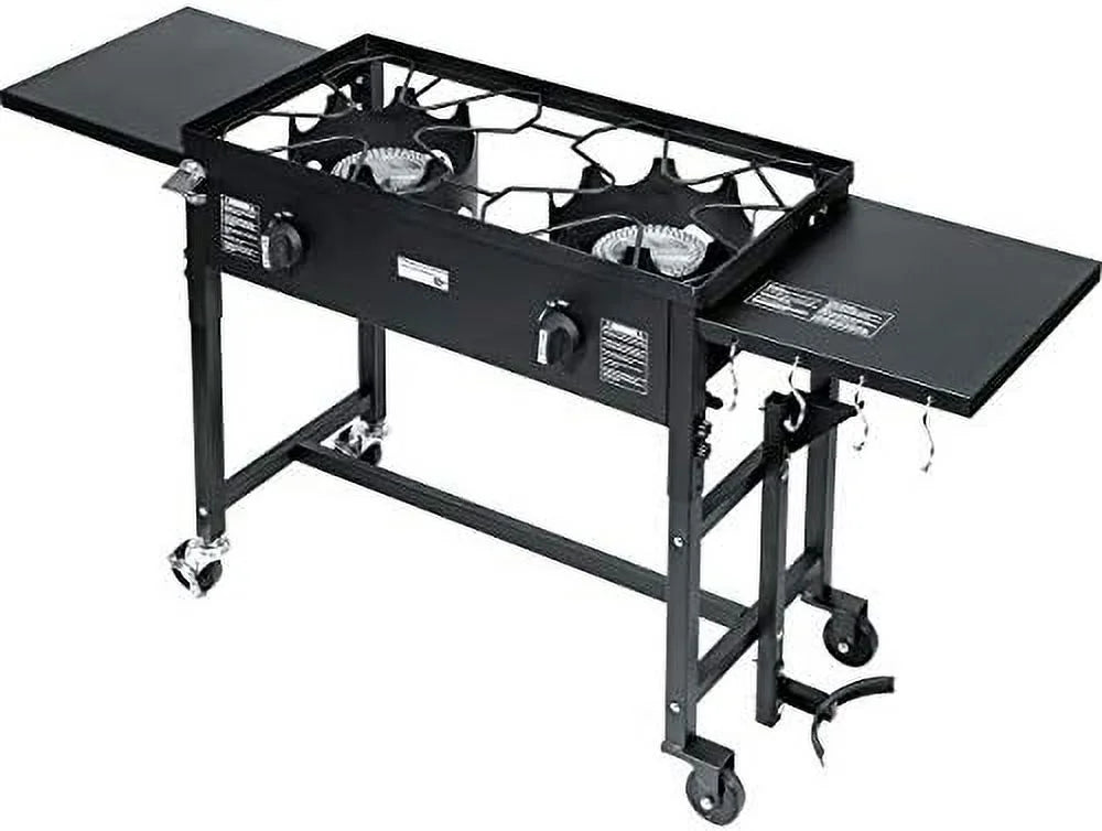 Outdoor Camping Propane Double Burner Stove 2 Folding Cook Cooking Station Stand Picnic BBQ Grill 58,000 BTU, Midnight