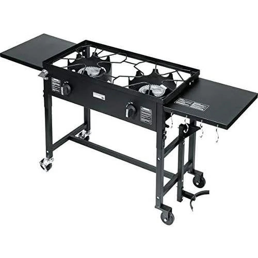 Outdoor Camping Propane Double Burner Stove 2 Folding Cook Cooking Station Stand Picnic BBQ Grill 58,000 BTU, Midnight