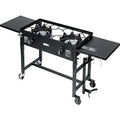 Outdoor Camping Propane Double Burner Stove 2 Folding Cook Cooking Station Stand Picnic BBQ Grill 58,000 BTU, Midnight