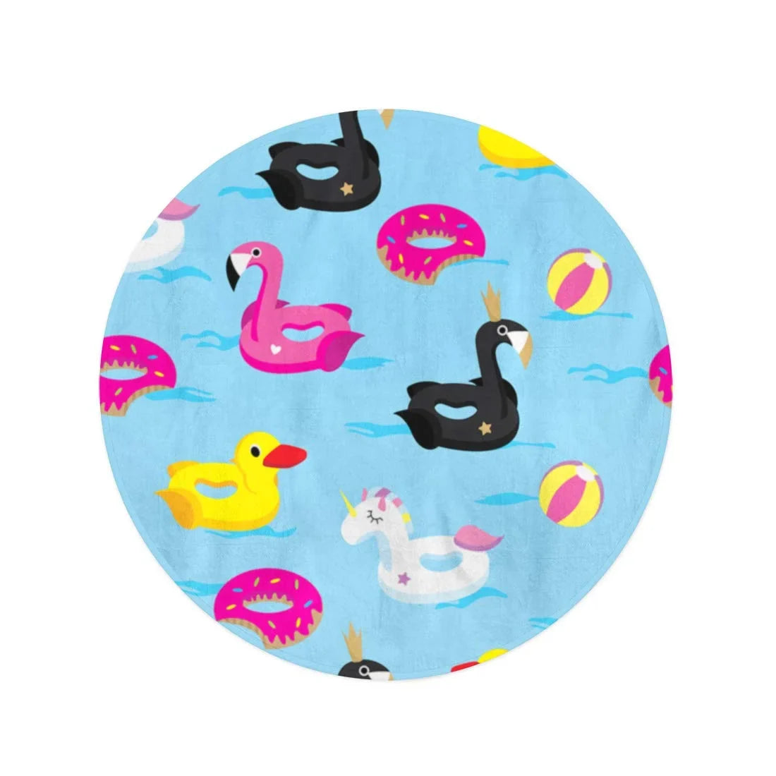 KDAGR 60 inch Round Beach Towel Blanket Blue Inflatable Pattern Floats in The Water Colorful Duck Travel Circle Circular Towels Mat Tapestry Beach Throw