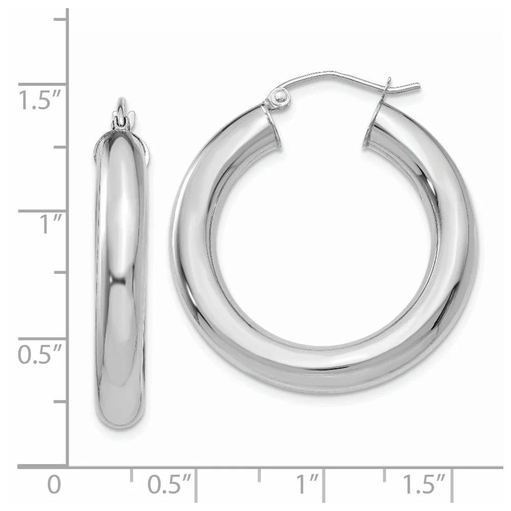 Real 14kt White Gold Polished 5mm Tube Hoop Earrings; for Adults and Teens; for Individuals and Gentlemen