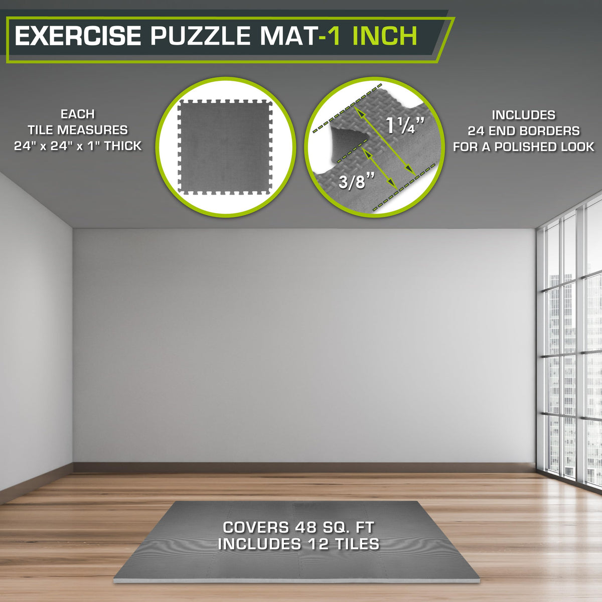 ProsourceFit Weaved Pattern Extra Thick Exercise Puzzle Mat 1-inch, EVA Foam Interlocking Tiles for Protective, Cushioned Flooring for Home and Gym Equipment; Gray, 72 SQ FT, 18 Tiles