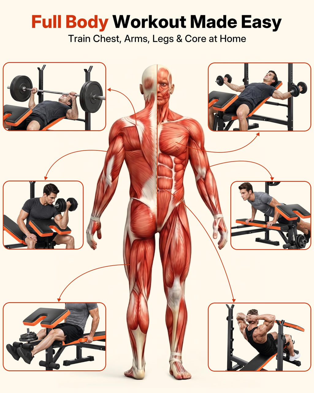 YOLEO 6-in-1 Weight Bench Set, 880LBS Adjustable Bench with Rack & Curl Pad