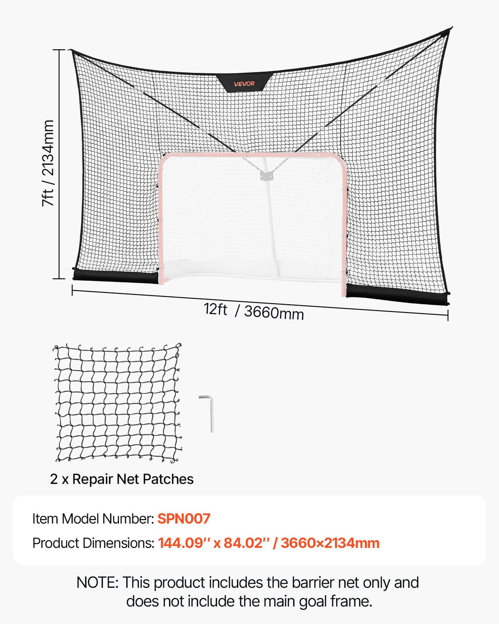 VEVOR Hockey Goal Goal and Backstop Net Set, 12x7 ft Durable Hockey Net with Extended Coverage, Lightweight Portable Complete Training Accessory Set, Easy Assembly, for Youth and Adults