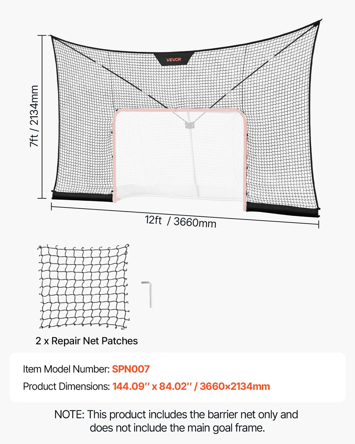 VEVOR Hockey Goal Goal and Backstop Net Set, 12x7 ft Durable Hockey Net with Extended Coverage, Lightweight Portable Complete Training Accessory Set, Easy Assembly, for Youth and Adults