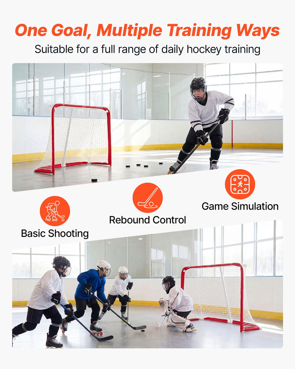 VEVOR Street Hockey Goal, Heavy-Duty Steel Street + Roller Hockey Nets, Durable Hockey Net for Indoor Outdoor Use, Lightweight Portable Training, Easy Assembly for Backyard Park Garage