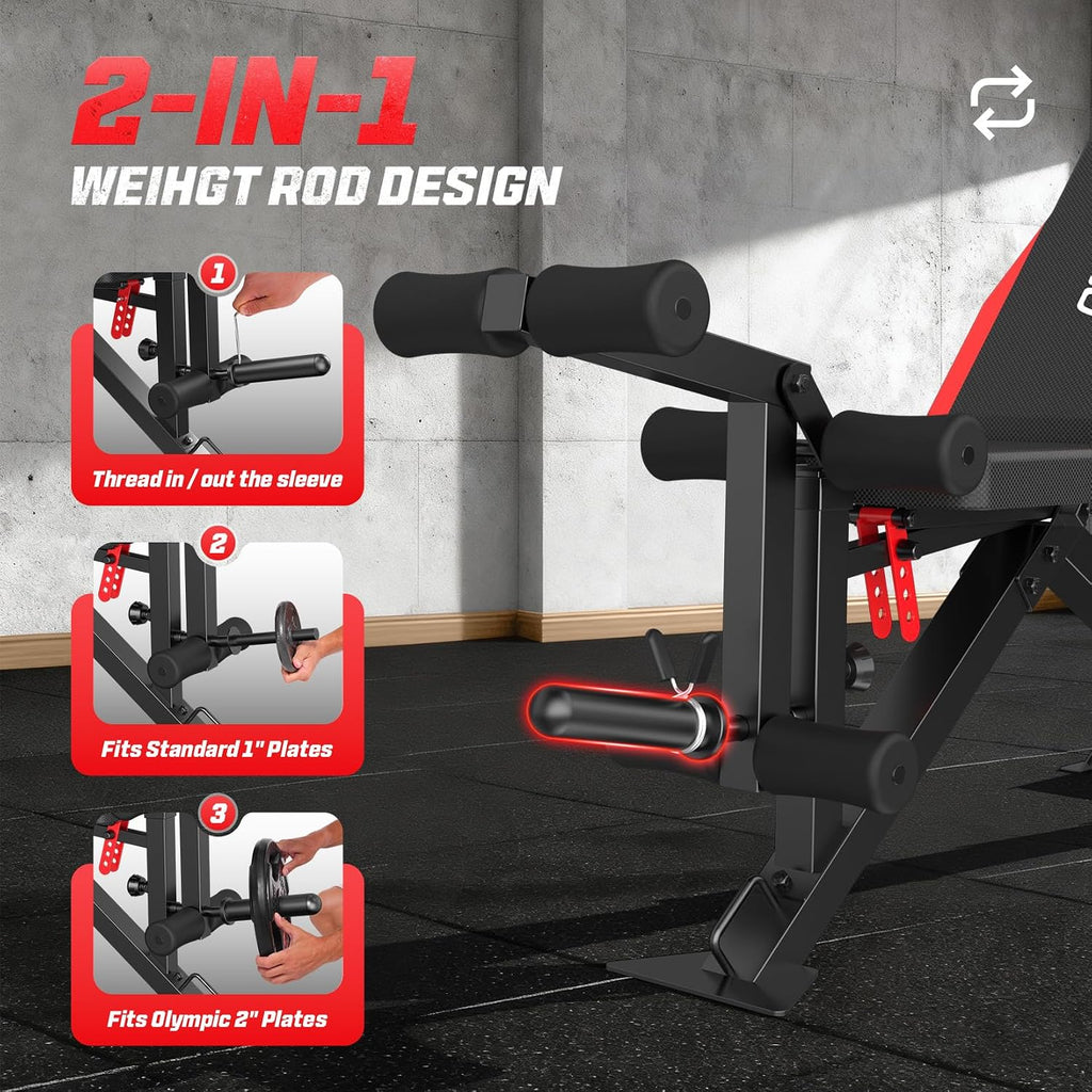 OPPSDECOR 1200LBS Weight Bench with Wide-Range Leg Extension & Curl (Full ROM), Adjustable Workout Bench Press with Wheels & Handle, Incline/Flat Weight Bench for Home Gym Strength Training