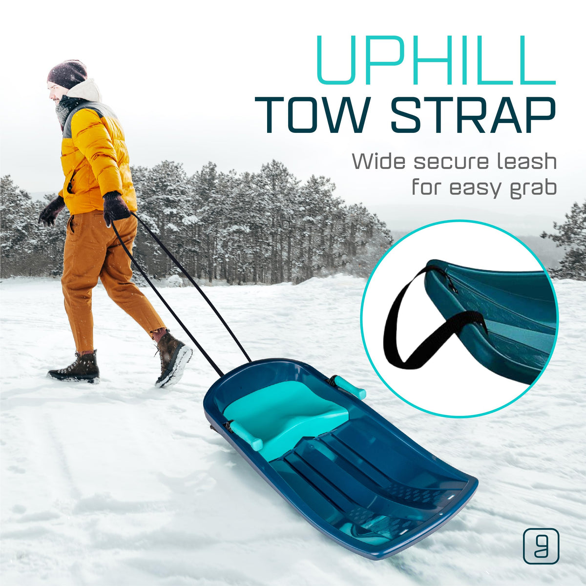 Durable Kids' Toboggan Sleds - Plastic, Lightweight, Winter Snow Sleds with Tow Strap & Pull-Up Brakes