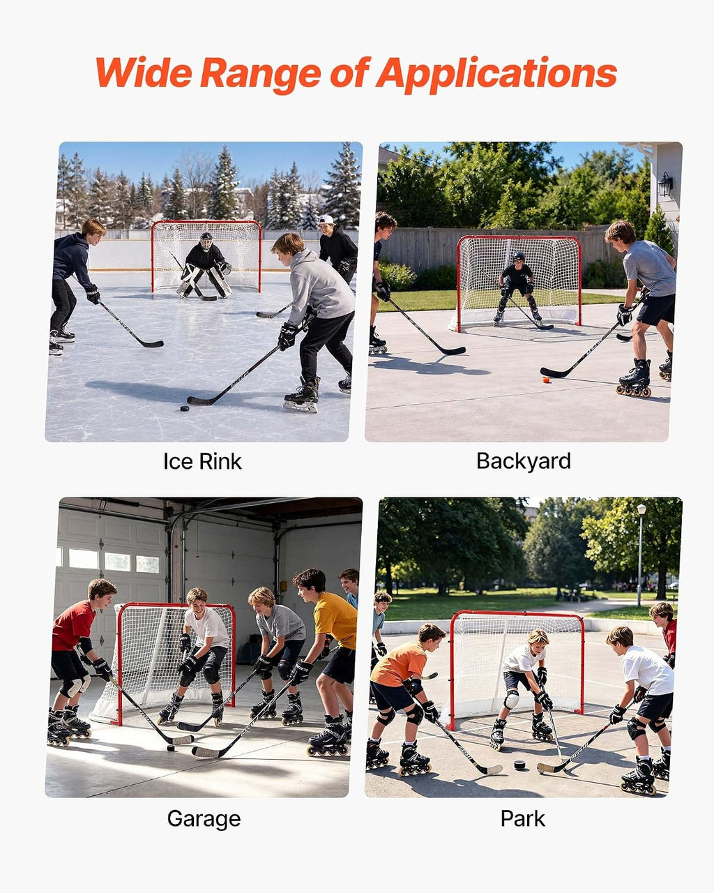 VEVOR Street Hockey Goal, Heavy-Duty Steel Street + Roller Hockey Nets, Durable Hockey Net for Indoor Outdoor Use, Lightweight Portable Training, Easy Assembly for Backyard Park Garage