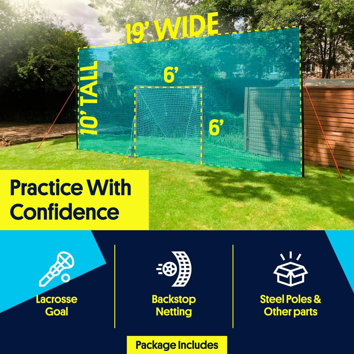 Open Goaaal Lacrosse Goal, Rebounder and Backstop Net, 6 x 6 ft Inside net