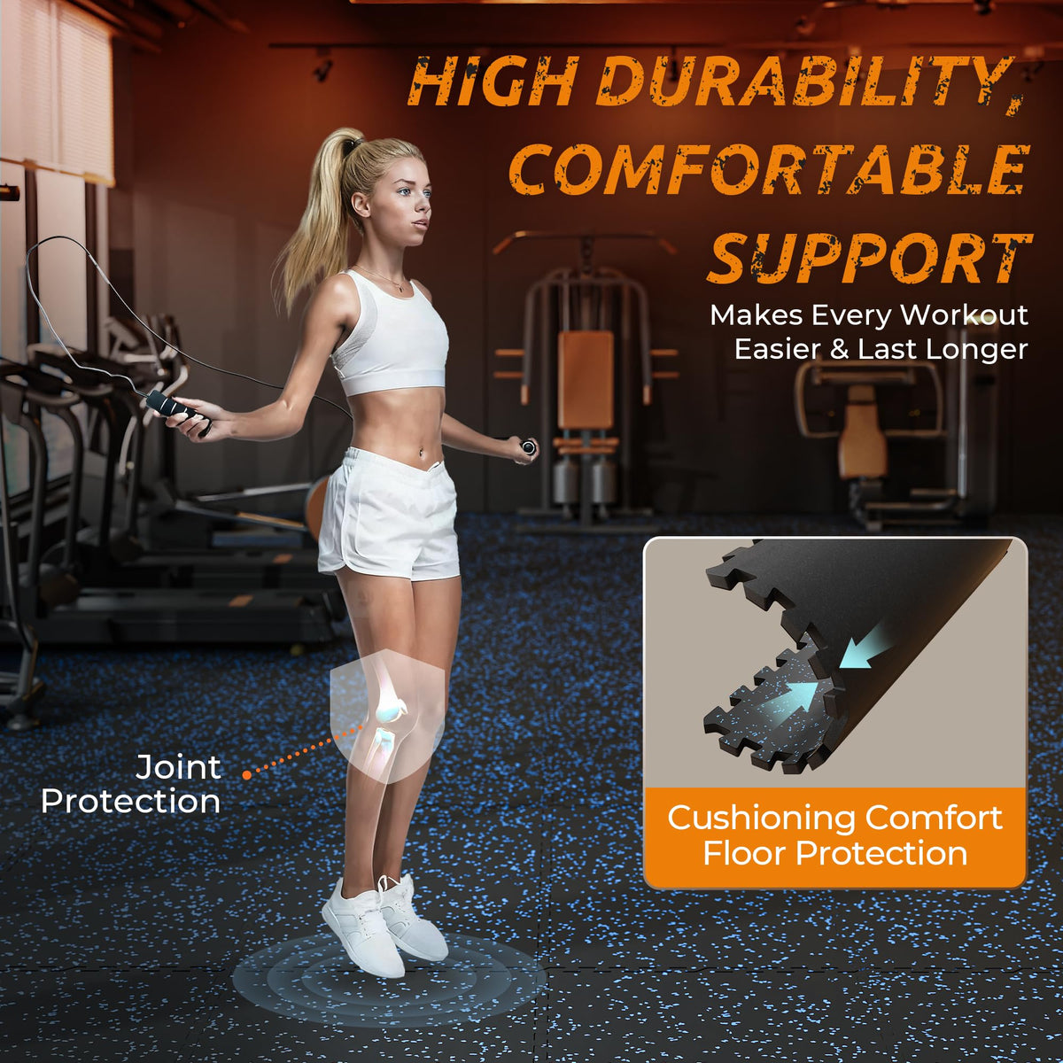 PRAISUN 0.6" Thicker Rubber Top 48 Sq Ft Gym Flooring for Home Gym