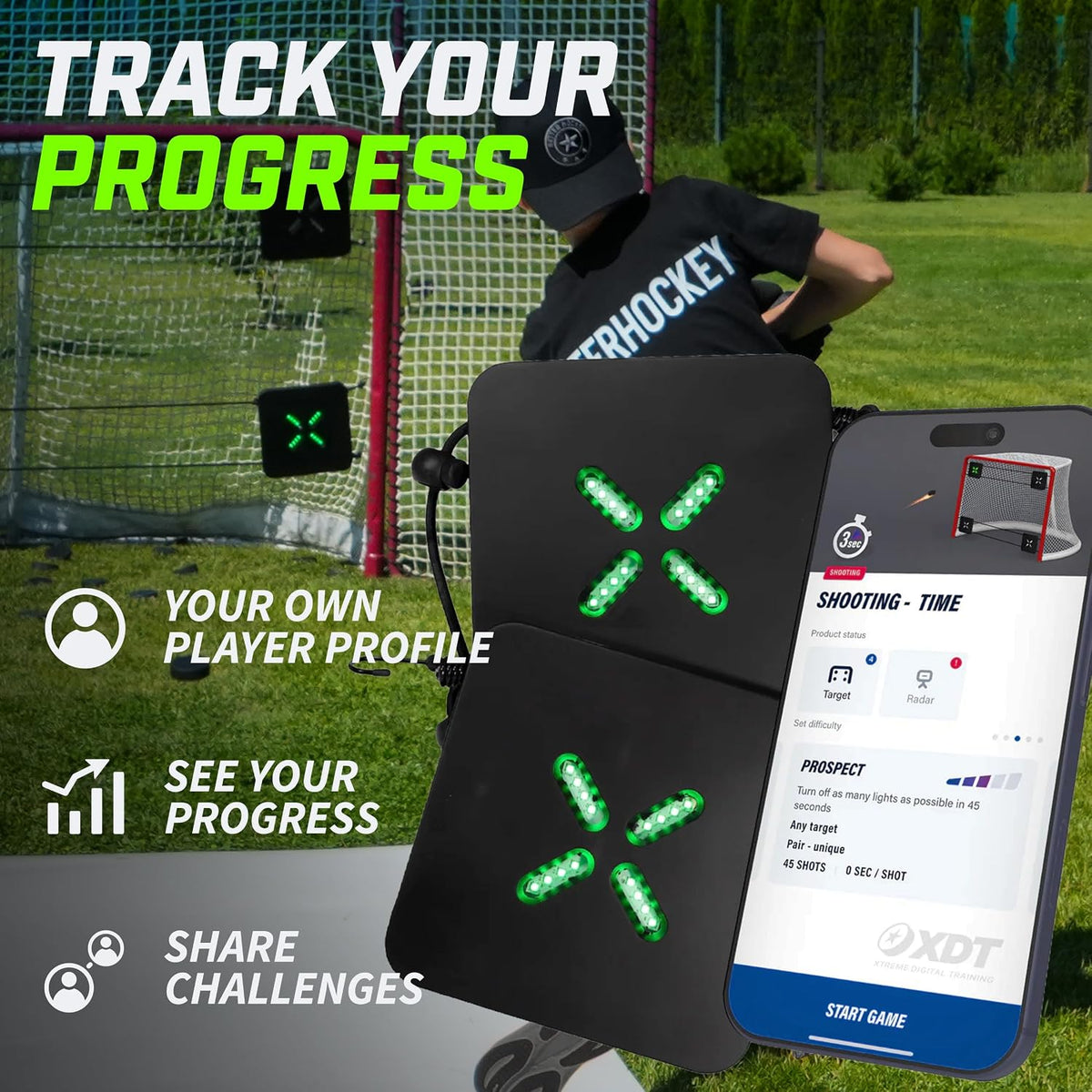 XDT Xtreme Hockey Shooting Targets 2-Pack â App Compatible Smart Shooting Targets â Corner Goal Trainer for Accuracy & Precision â Heavy-Duty Durable Design â Fits Standard 72â Hockey Nets