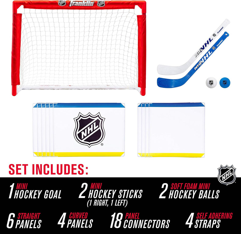 Franklin Sports Mini Hockey Rink Set - Half Rink Knee Hockey Goal, Mini Sticks, and Ball Set - Indoor Mini Hockey Rink - Official NHL Licensed