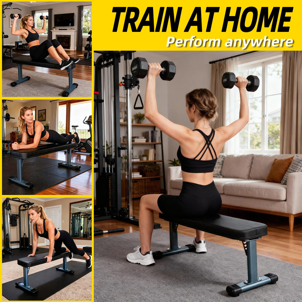 Flat Weight Bench, 2.4 Inch Thick Pad Workout Bench 660 LBS Bench Press Exercise Equipment for Home Gym Strength Weight Training