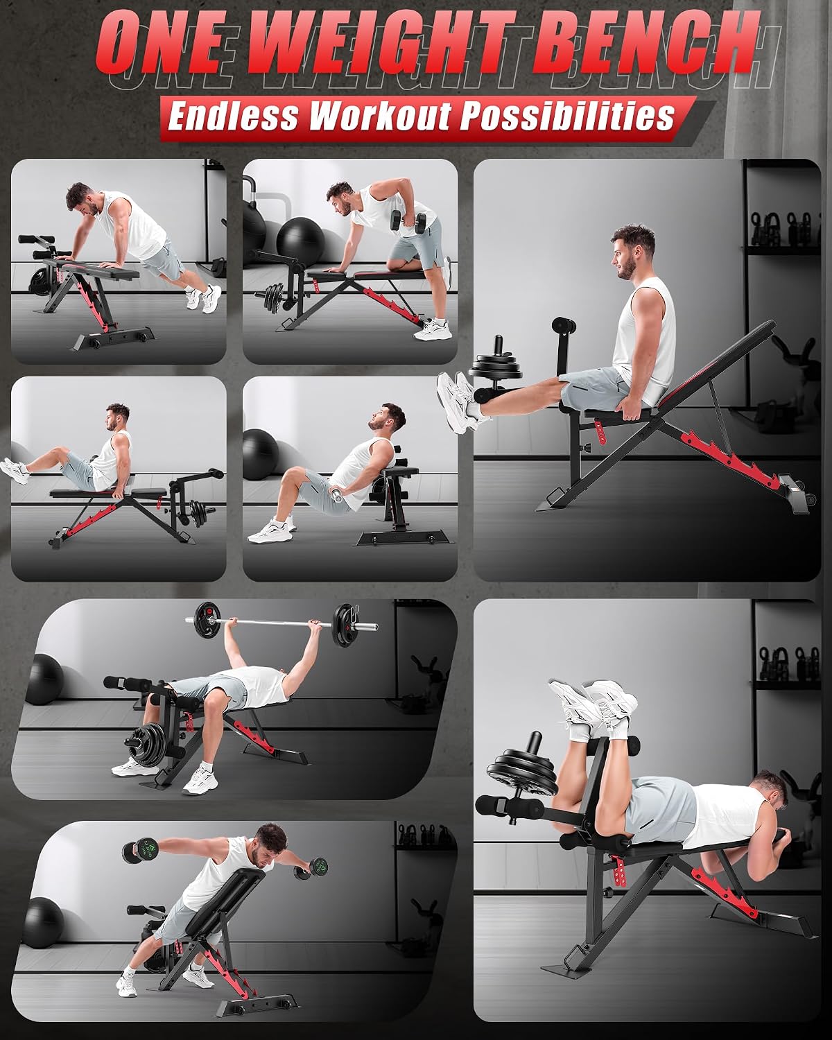 OPPSDECOR 1200 lbs Adjustable Weight Bench with Leg Extension & Leg Curl