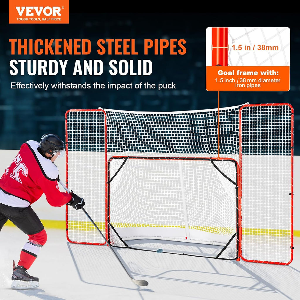 VEVOR Hockey Goal with Backstop and Targets, Street Steel Hockey Net, 72" Pro Hockey Training Goal Set, Portable Indoor Outdoor Hockey Goal with Net, Easy Assemble, White/Red