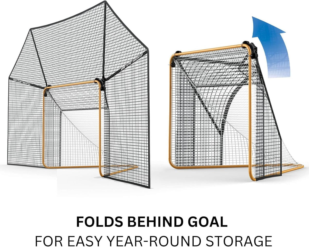 SmartBackstop for Lacrosse, Practice SmartÂ®. Attaches Directly to Goal & Folds Away When not in use, 14 x 10 ft of Durable net Coverage, fits All Round & Square Corner Regulation 6 x 6 Goals.