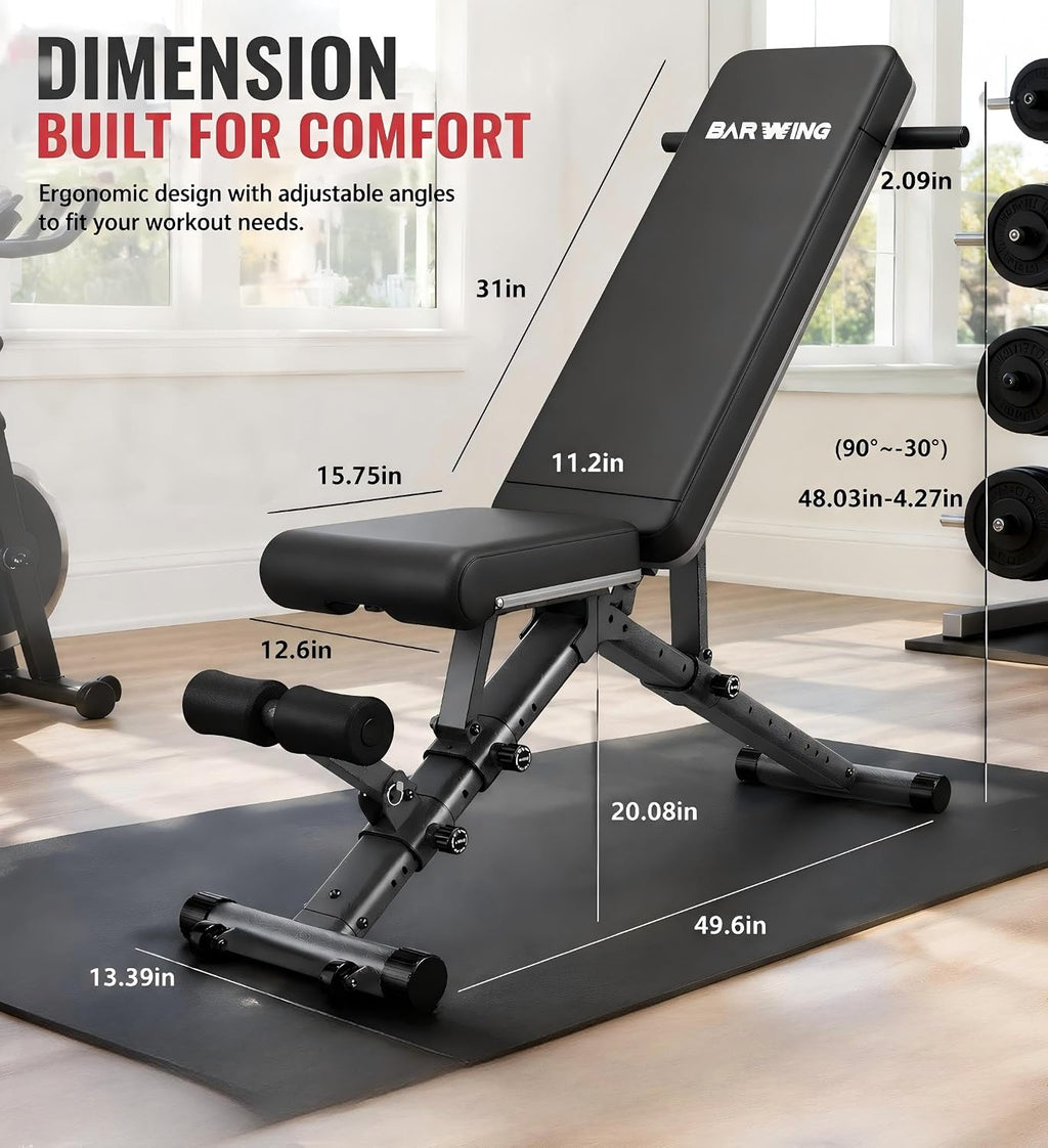 BARWING Adjustable Weight Bench Workout Bench, 1000/1300 LBS Heavy Duty Incline Decline Bench for Home Gym, Easy Assembly Foldable Training Lifting Bench