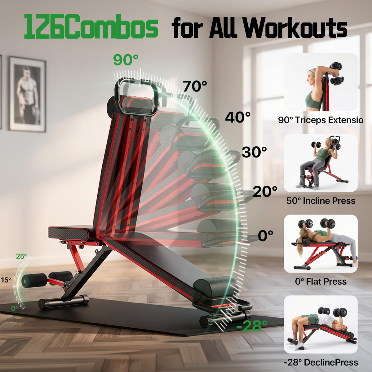 Adjustable Weight Bench for Home Gym, 14-in-1 Foldable Workout Bench