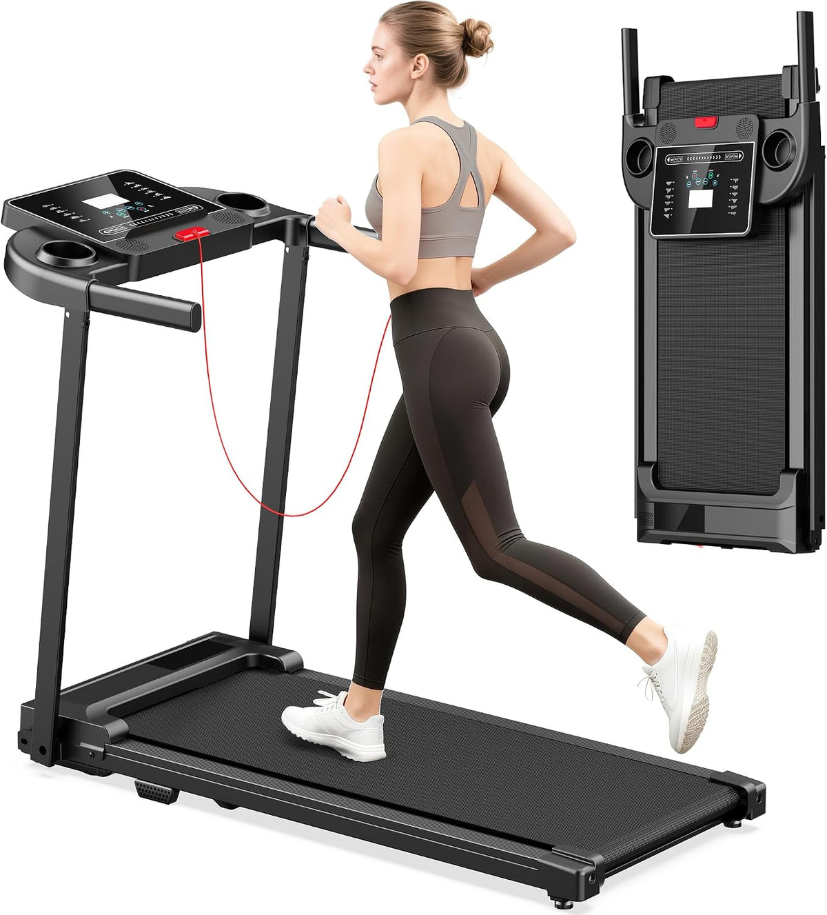 Treadmills for Home Walking Pad Machine- Foldable Treadmill with Handle Bar for Running Jogging Gym Compact Portable Small Caminadora Electrica Folding Quiet Tred Mills Motor & LED Dispay Pcrignbm