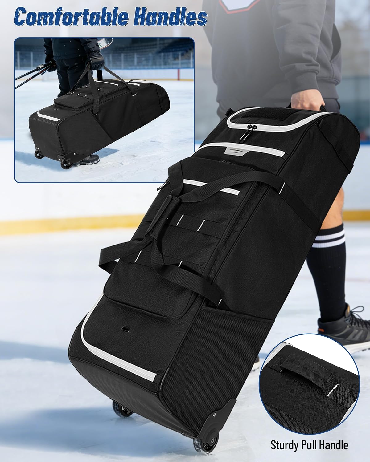 CURMIO Hockey Bag with Wheels, 38-Inch Rolling Ice Hockey Travel Bag