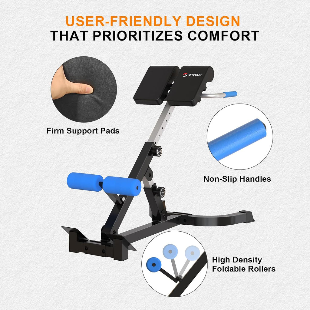 Roman Chair,Foldable Back Extension Machine,Adjustable Ab Back Extension Machine,Core Strength Trainer,Back Exercise Machine for Glute,Ab Workouts,Full All-in-One Body Workout&Home Gym Fitnessï¼Blueï¼