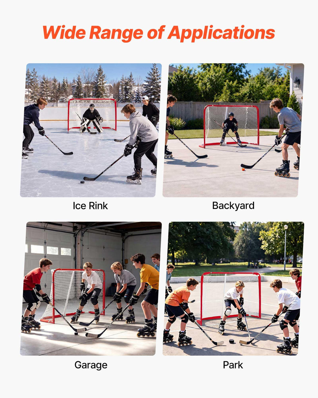 VEVOR Street Hockey Goal, Heavy-Duty Steel Street + Roller Hockey Nets, Durable Hockey Net for Indoor Outdoor Use, Lightweight Portable Training, Easy Assembly for Backyard Park Garage