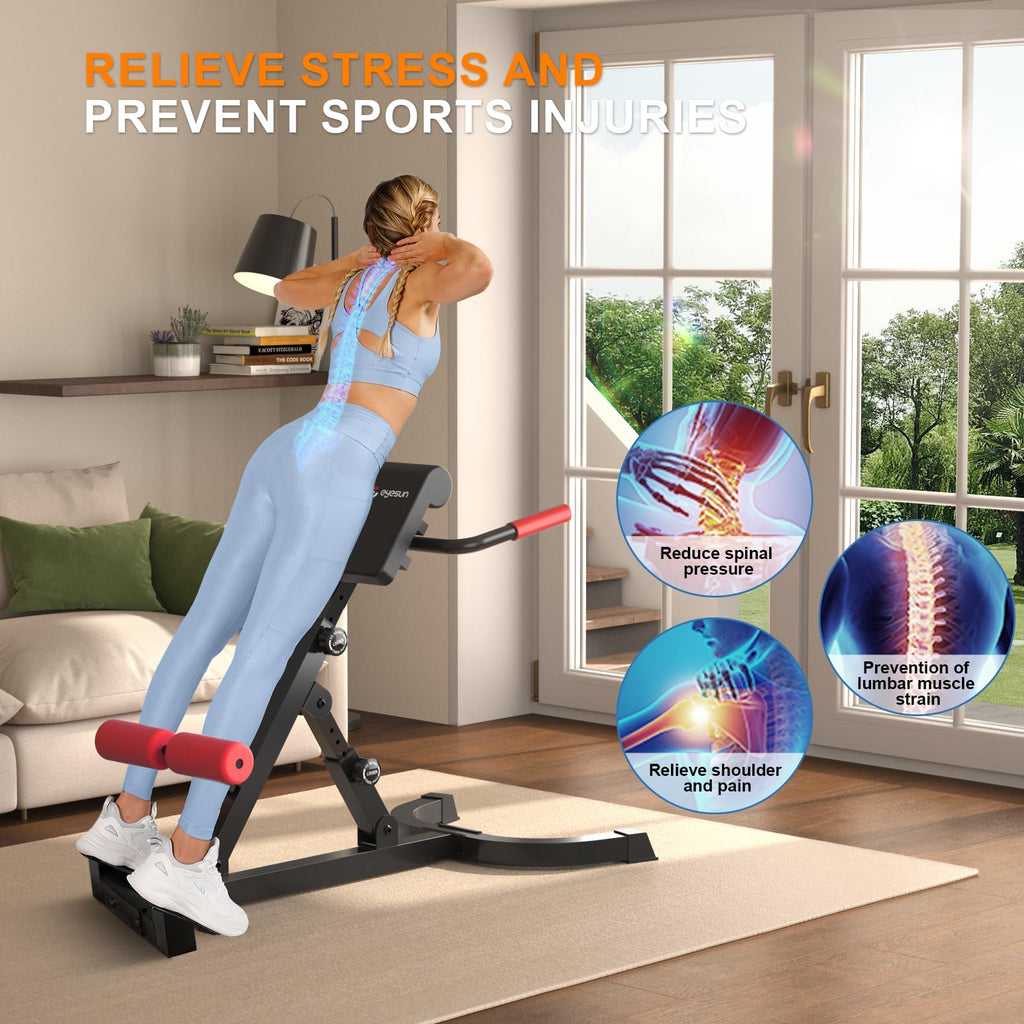 Roman Chair,Foldable Back Extension Machine,Adjustable Ab Back Extension Machine,Core Strength Trainer,Back Exercise Machine for Glute,Ab Workouts,Full All-in-One Body Workout&Home Gym Fitnessï¼Blueï¼