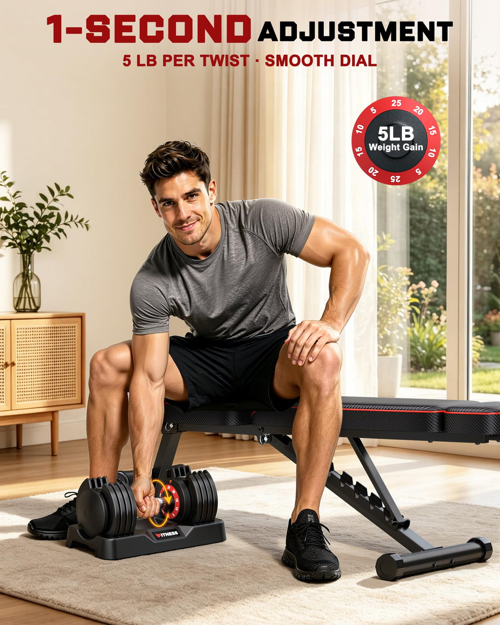 Rendpas Adjustable Dumbbell Set with Workout Bench at Home