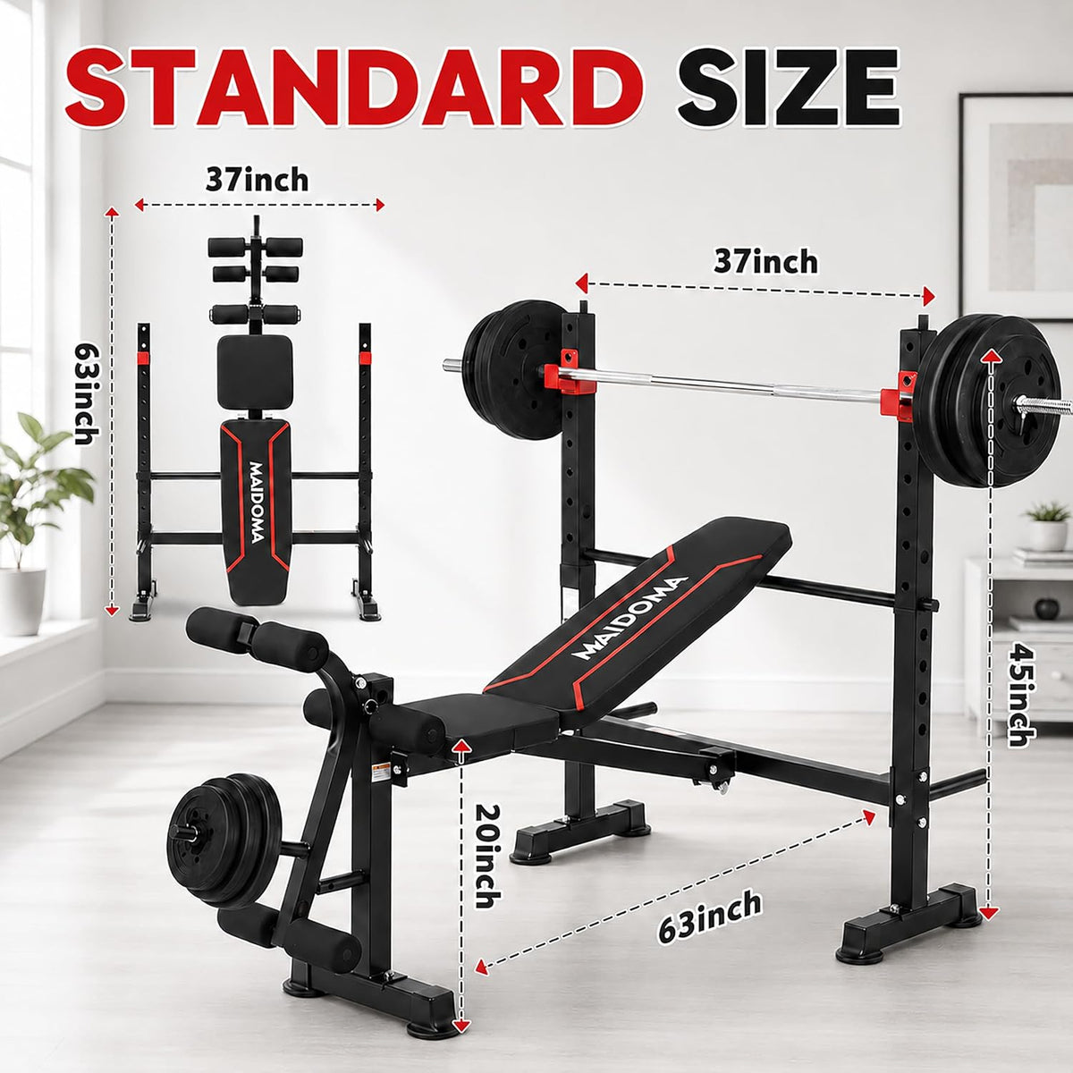 MAIDOMA Foldable 1500LBS Capacity 8 IN 1 Weight Bench Set with Leg Extension/Squat Rack/Preacher Curl, Adjustable Bench Press for Home Gym Full Body Workout (US Stock)
