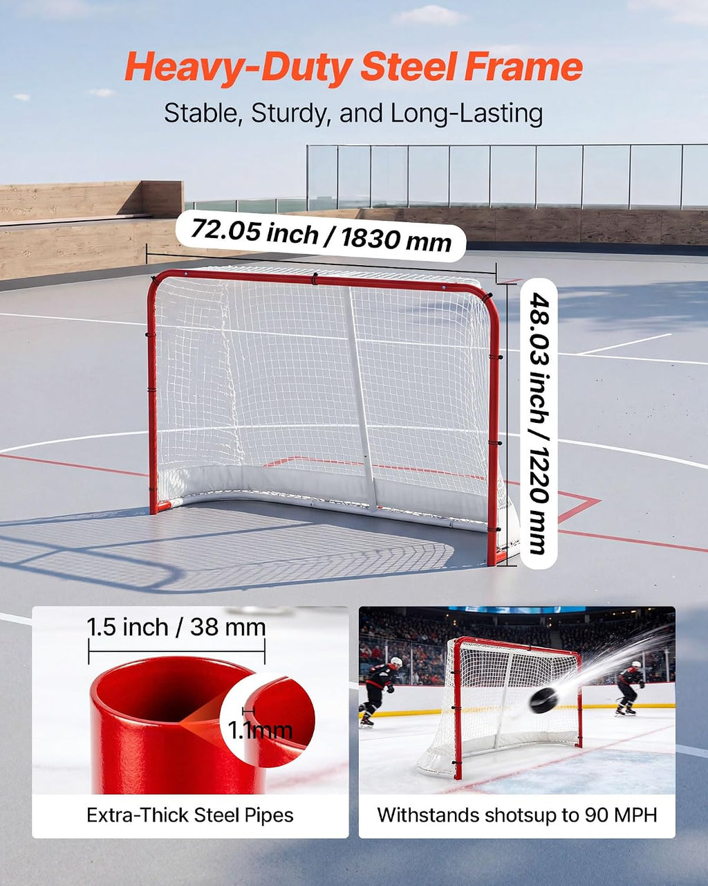 VEVOR Street Hockey Goal, Heavy-Duty Steel Street + Roller Hockey Nets, Durable Hockey Net for Indoor Outdoor Use, Lightweight Portable Training, Easy Assembly for Backyard Park Garage
