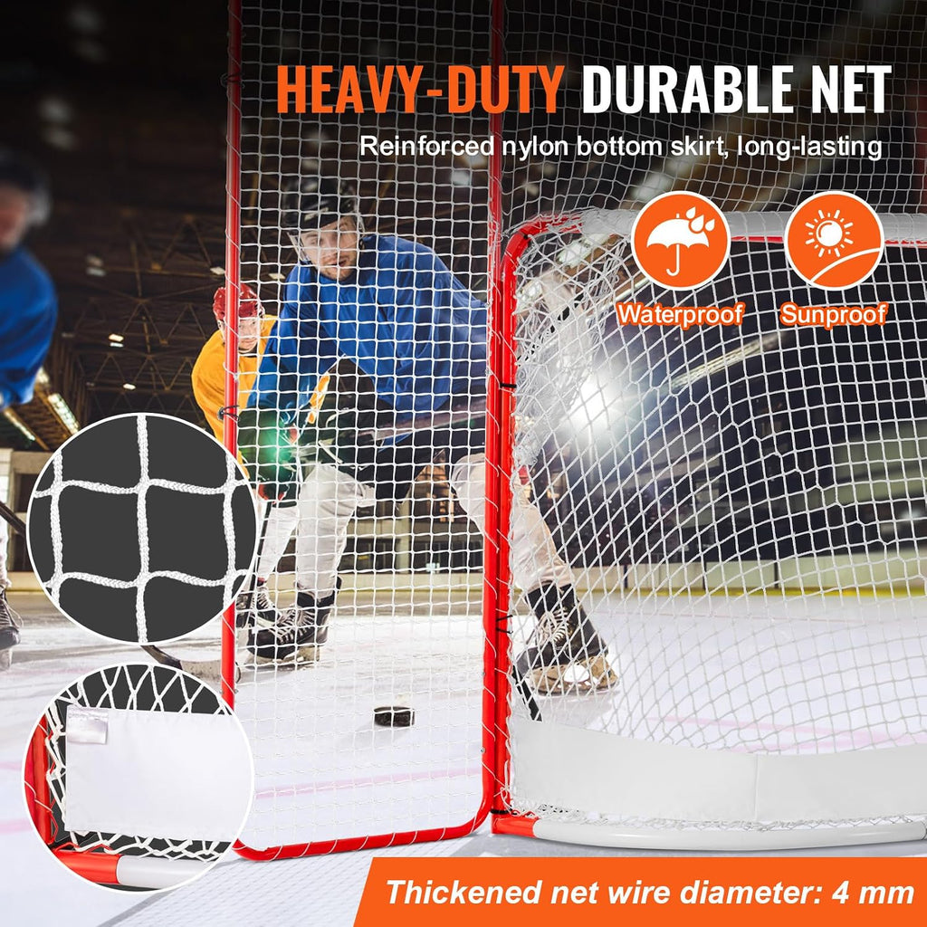 Happybuy Hockey Goal with Backstop & Targets, 72" Street Hockey Net, Portable Indoor/Outdoor Training Set, Easy Assembly, White/Red