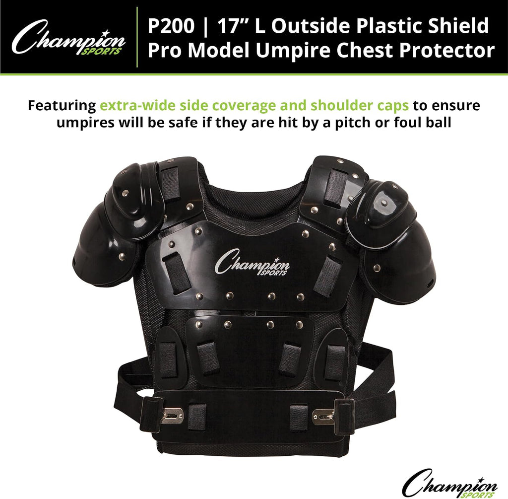 Champion Sports 17" Outside Plastic Shield Pro Model Umpire Chest Protector - Soft Foam Padded Chest Protector - Adult